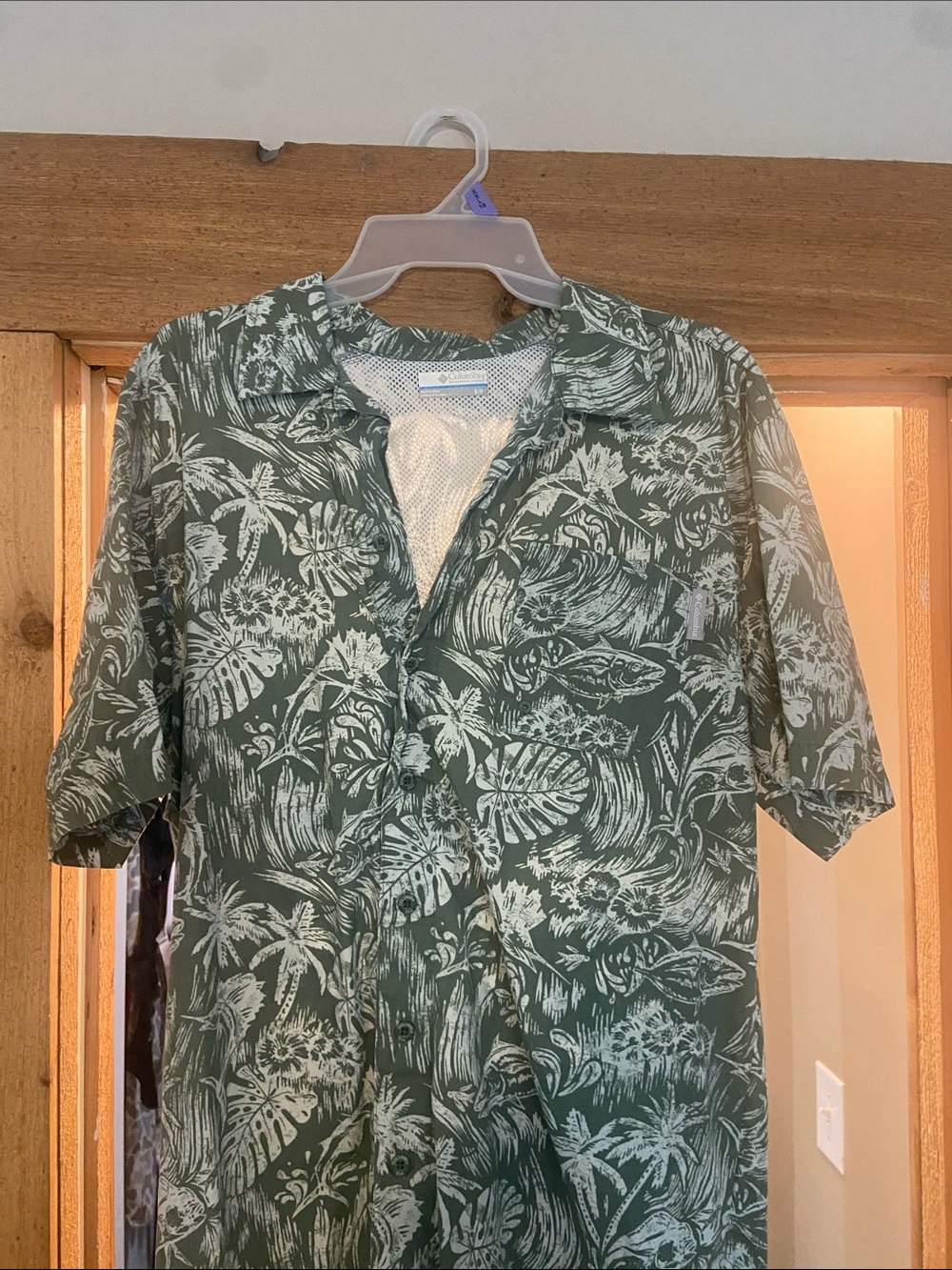 Columbia Green Tropical-Print Short-Sleeve Shirt Jacket